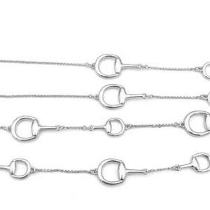 36″ Silver/Silver Horse Bit/Spurs, Equestrian Station Chain Necklace